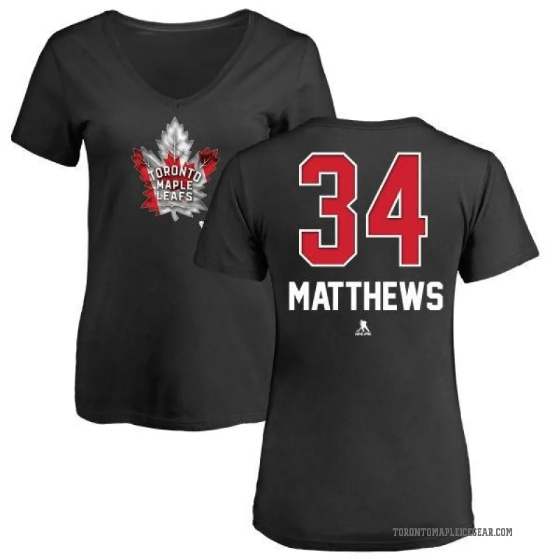 Auston Matthews Women's Black Toronto Maple Leafs Name and Number Banner Wave V-Neck T-Shirt -