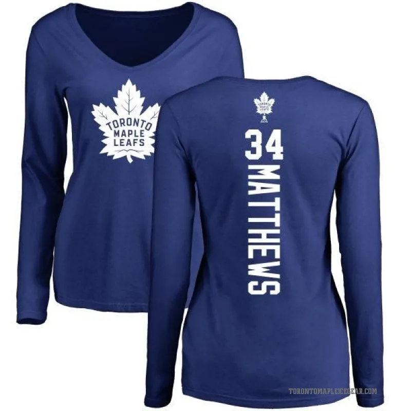 Auston Matthews Women's Royal Toronto Maple Leafs Backer V-Neck Long-Sleeve T-Shirt -
