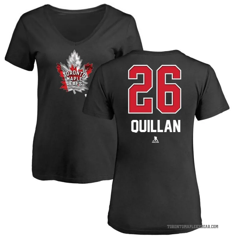 Jacob Quillan Women's Black Toronto Maple Leafs Name and Number Banner Wave V-Neck T-Shirt -